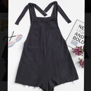 NEW Self-tie Raw Hem Pinafore Romper
